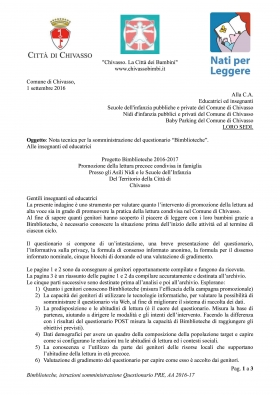 NOTA TECNICA SOMMINISTRAZIONE QUESTIONARIO PRE 2016 - www.chivassobimbi.it